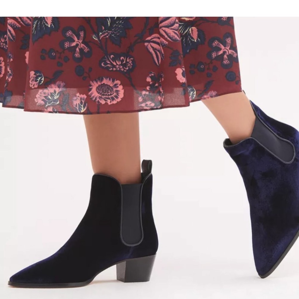 Lk Bennett Dark Navy Velvet Becky Ankle Boots